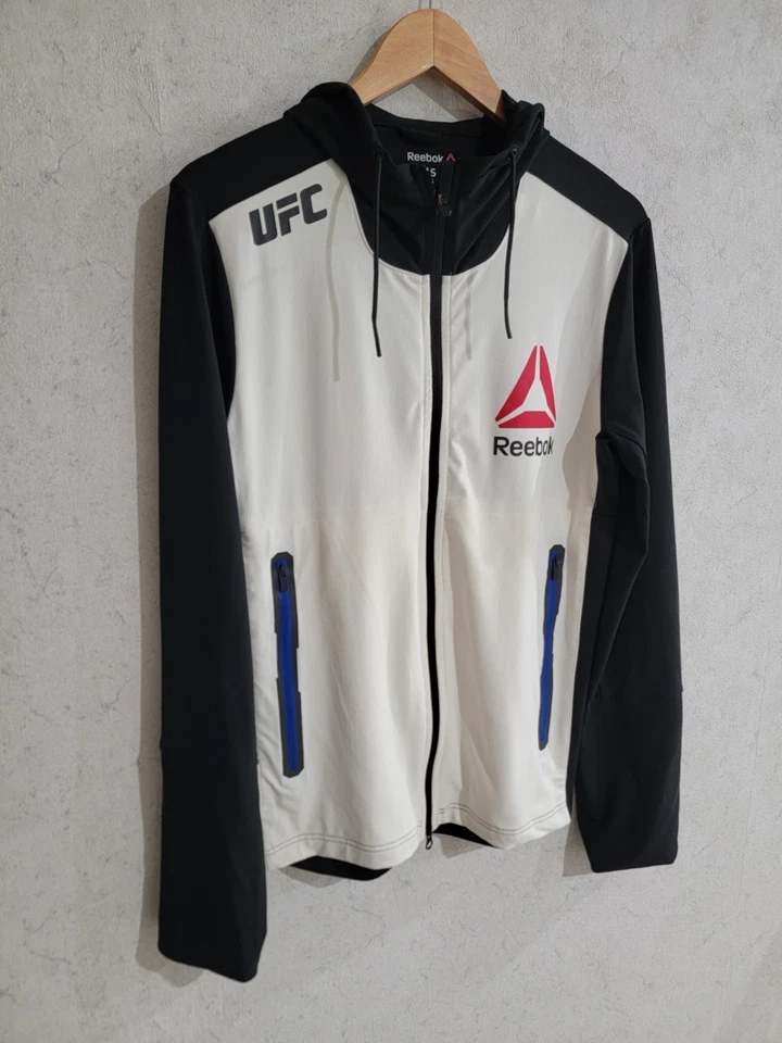 UFC Reebok Fight Night Walk Out Hoodie Mens S Black White Full Zip Sweatshirt - Image 2 of 4