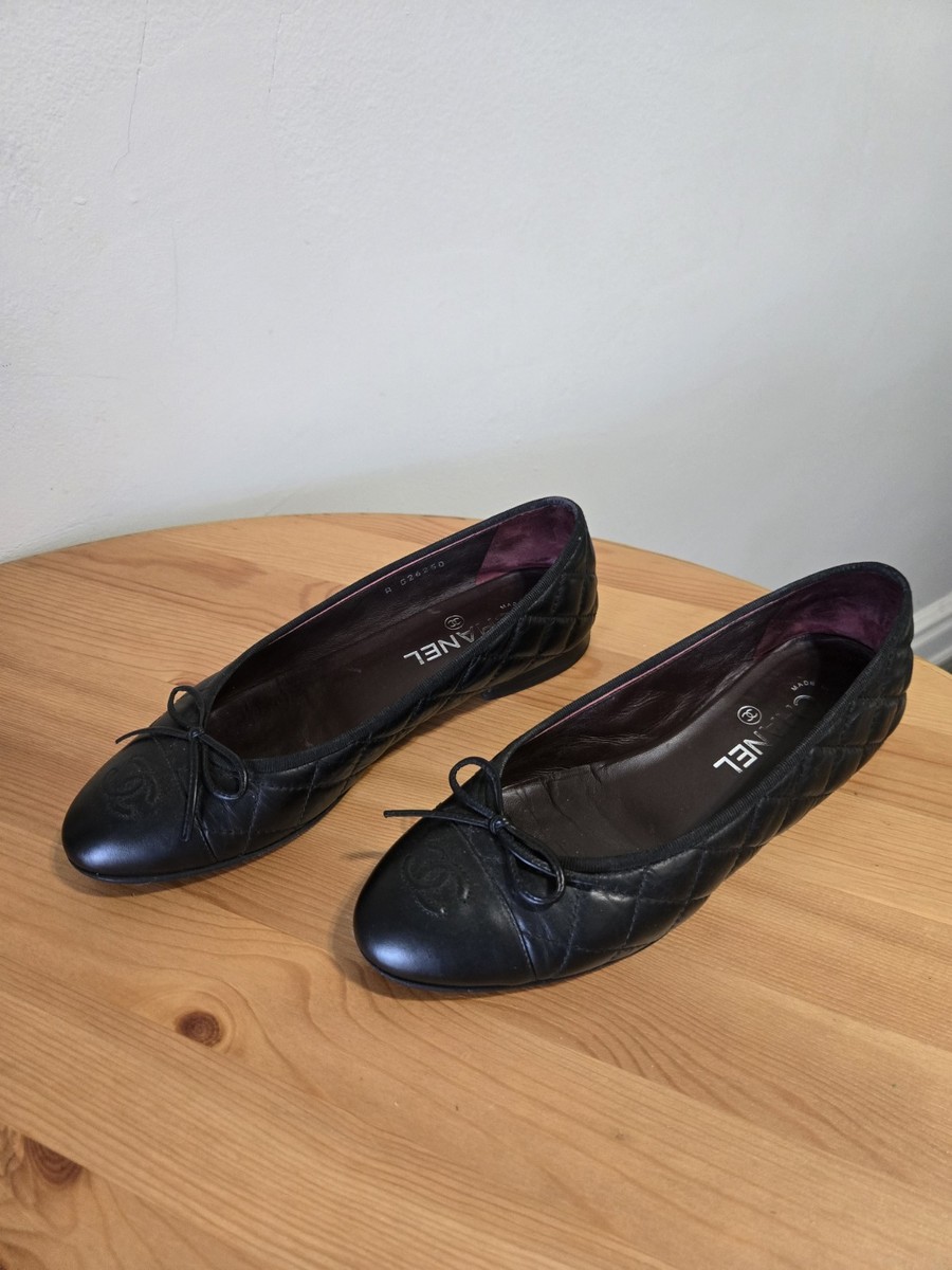 CHANEL CC Ballet Flats Black Aged Calfskin Size 37 | eBay
