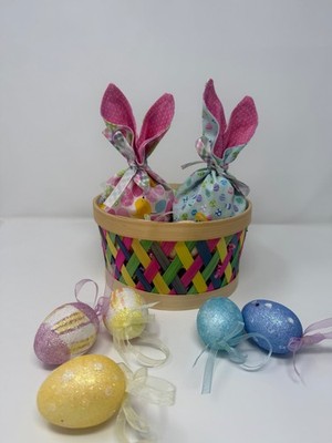 Handcrafted Easter Bunny Lined Treat Bags reusable, pack of 2,  6 inch tall