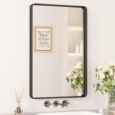 HD Tempered Glass Vanity Mirror, Matte Black Farmhouse Mirror with Seamless