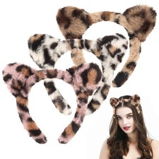 3 PCS Leopard Cat Ears Headband Winter Headbands for Women Washing Face Makeu...