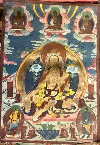 tibetan buddhist  thanka, thangka painting, hand painted on cloth 28x19"
