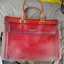 CLUCI Red toned, brown Leather Business Briefcase 16 X 12 X 3 Inch w dust bag
