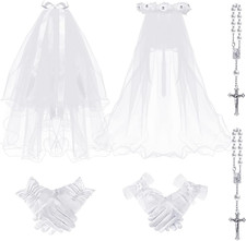 6 Pcs First Communion Veil Gifts for Girls Catholic White Wreath Bow and Floral