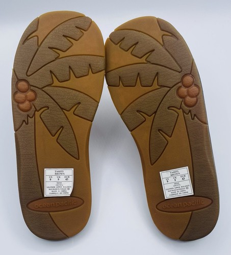 Ocean Pacific Tahiti Brown Leather Men s Open Toe Slip On Sandals Size 9 - Picture 7 of 9