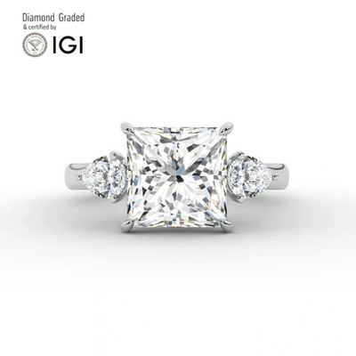 Princess Diamond Trilogy Ring Platinum Labgrown 3.70 Ct Solitaire
