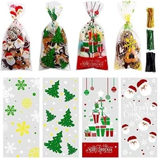 200 Pcs Christmas Cellophane Treat Bags Xmas Clear Cello Gift Bags Candy