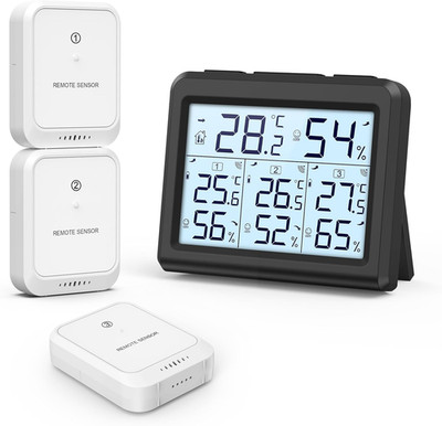 Funk Thermometer Innen Außen Mit 3 Außensensor, ORIA MAX MIN Raumthermometer Dig