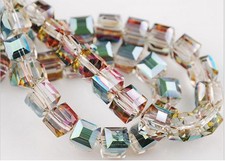 50pcs 6mm Crystal Cube Beads (mixed Color-50pcs) Small, Multicolor 