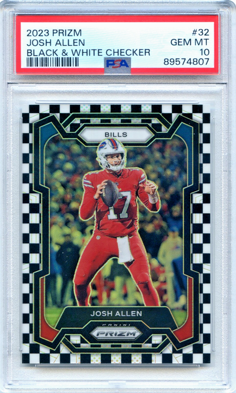 Josh Allen PSA 10 Prizm 2023 Panini Black & White Checker #32 Buffalo Bills NFL
