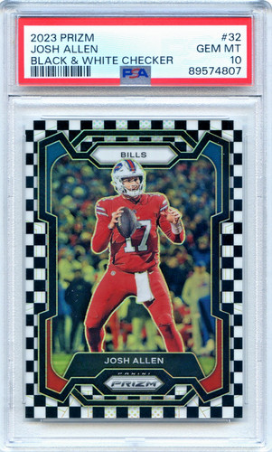 Josh Allen PSA 10 Prizm 2023 Panini Black & White Checker #32 Buffalo Bills NFL