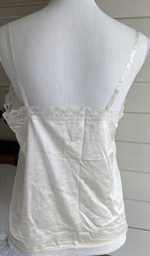 Vintage Deena Nylon Camisole Lingerie Slip Top Off White Lace Trim 36” Made USA - Picture 2 of 6