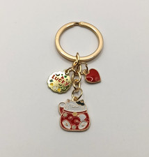Gold tone Lucky cat keychain with mini charms