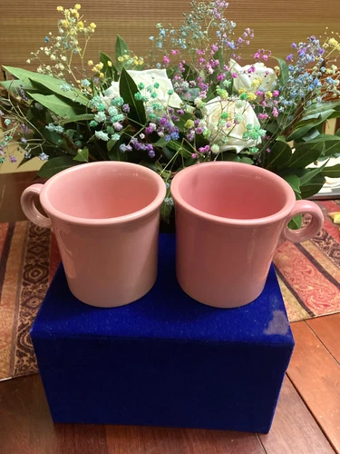 Set of 2 VTG Homer Laughlin Fiesta Ware Coffee Mugs Ring Handle Pink