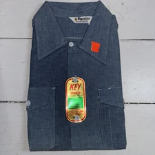 TRUE VINTAGE Key Imperial Shirt Mens 17 Denim Short Sleeve Button Up USA NWT