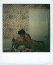 Old Vintage Photo COLOR POLAROID PAIR DUO WOMEN DINING ROOM DINNER TABLE