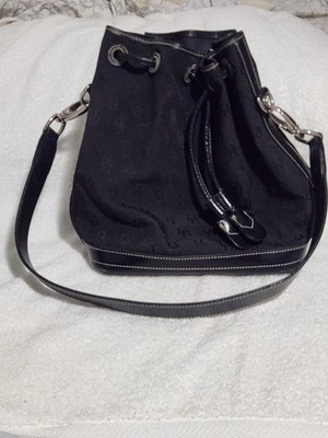 Dooney & Bourke Monogram Vintage  Drawstring Bucket Bag Black Made In  USA 