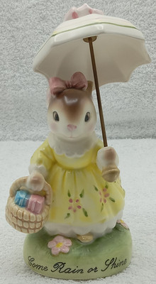 Avon Cherished Moments Collection Come Rain or Shine Ceramic Bunny Figurine Vtg