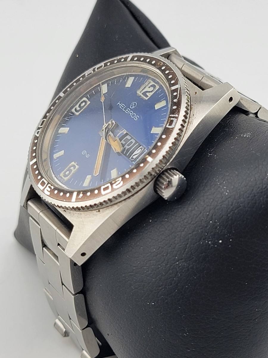 Rare Vintage Helbros/Elgin 9156 Stainless Steel Diver Manual Wind