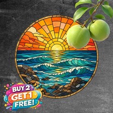 Summer Ocean Sunset Sign Metal Tin Sign Vintage Beach Decor Plaque 8x8
