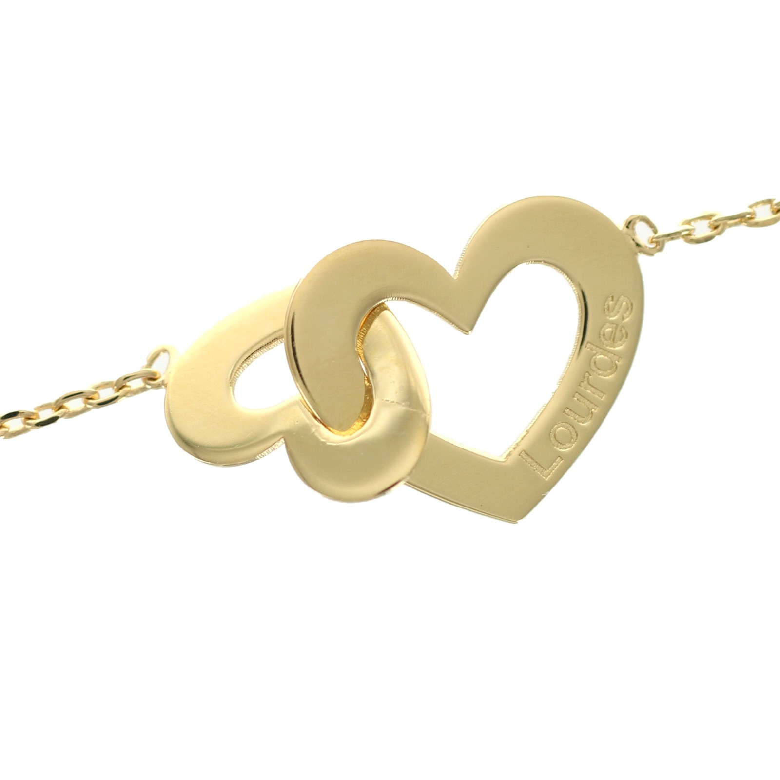 Bracelet de Lourdes double coeur en plaqué or 18 carats 18cm