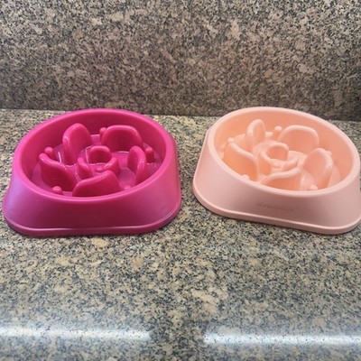 MateeyLife Slow Feed Bowls 2 Pack Medium Dog Pink Peach Plastic Non-Slip Pet