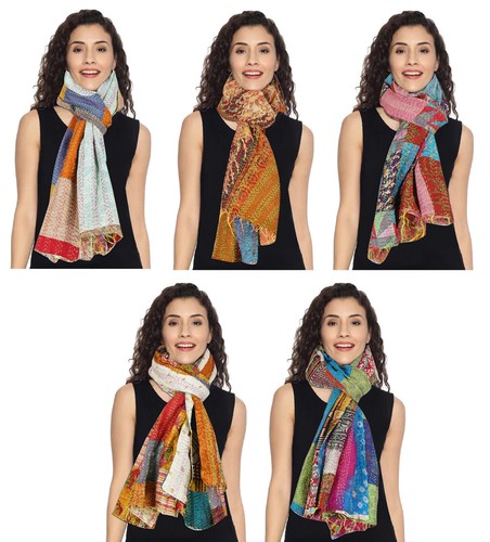 Wholesale Lot Vintage Kantha Silk Allover Women Scarf Shawls Reversible Stole - Picture 2 of 5