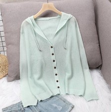 Women Cardigan Very Thin Long Sleeve Hooded Summer Ladies Knitted Top Size 8-20*