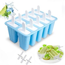 Popsicle Molds, 10 Pieces Silicone Molds with 10 Cavities, Blue