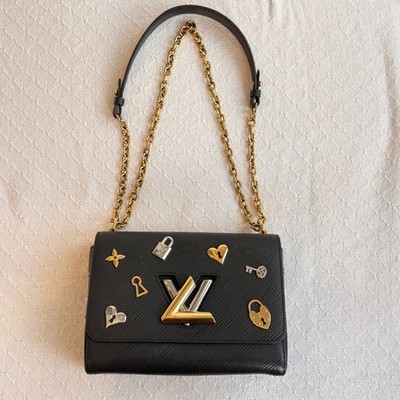 Louis Vuitton Epi Love Lock Twist MM Black Leather Gold Chain