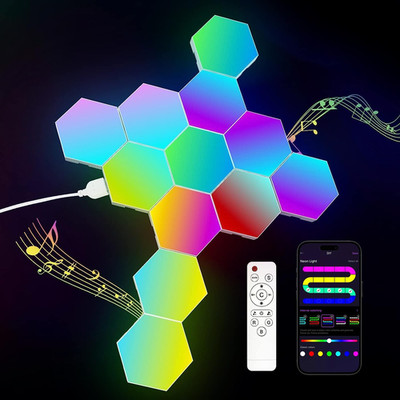 12-Pack Hexagon Light Panels   Smart RGB LED Wall Lights with App & Remote   Mus