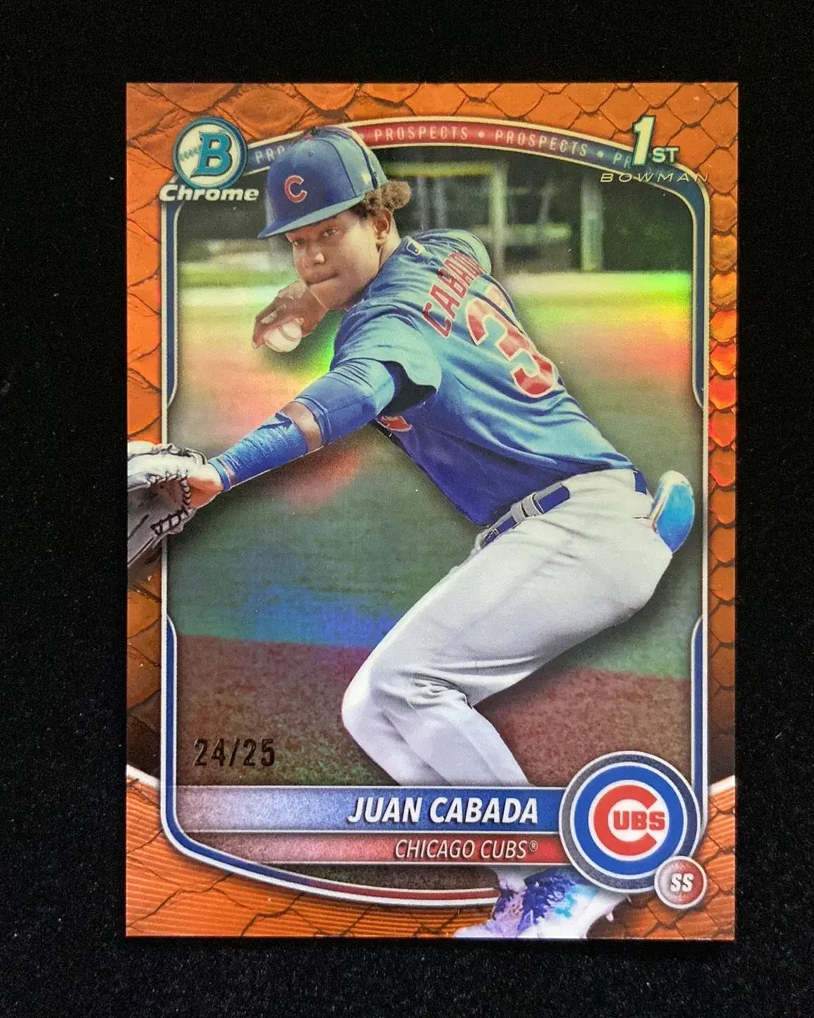 2025 Bowman Chrome Prospects Orange Reptilian Juan Cabada 1st 24/25 Cubs OC19