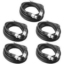 20ft XLR Microphone Cable 5 Pack - Balanced 3 Pin DMX Cables for Audio Gear
