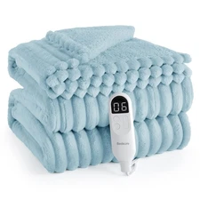 Bedsure Twin Electric Blanket 62x84 Striped Flannel 6-Heat 10-Timer Auto-Off