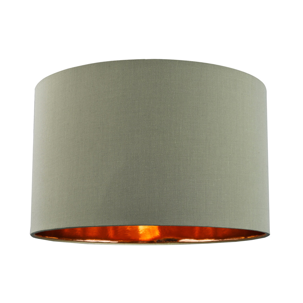 Olive Green Cotton 14"" Table/Pendant Lampshade with Shiny Copper Inner by Hap...