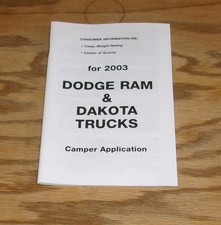 2003 Dodge Ram Dakota Camper Application Consumer Information Guide Manual