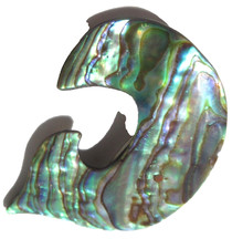 Hawaiian Koa Paua Maori Hei Matau Fish Hook Pin Brooch