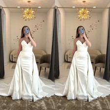 Mermaid Wedding Dresses with Detachable Train Satin White Ivory Bridal Gowns