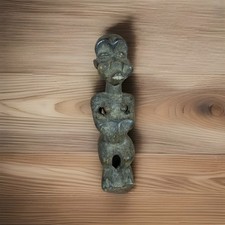 Authentic African Wooden Statue Hand Carved Tribal Figure / Bronze