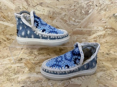Zapatillas Esquimales Mou Crochet Denim Lana Azul Zapatos Reino Unido Mujer’s Talla 5 - Imagen 1 de 4