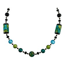 Murano-Glas Halskette Schwarz Gr&uuml;n Blau Venedig 58cm