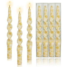 9.8" Print Spiral Tapr Candle set of 4 Unscented Holiday Twisted Dinner Candles