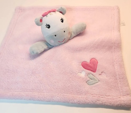 Baby Gear Pink Gray Hippo Hearts Security Blanket Lovey Soft 15x15 Ex Cond - Picture 3 of 8
