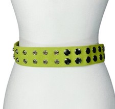 VINTAGE LIME GREEN METAL STUDDED CANVAS STRETCH BELT PUNK MOD RAVE ROCK STAR
