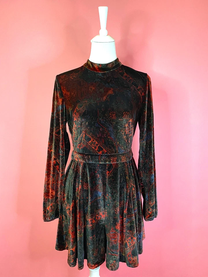 Free People - Red velvet printed Jumpsuit Romper Overall Size L NEW TikTok Y2k - Bild 3 von 4