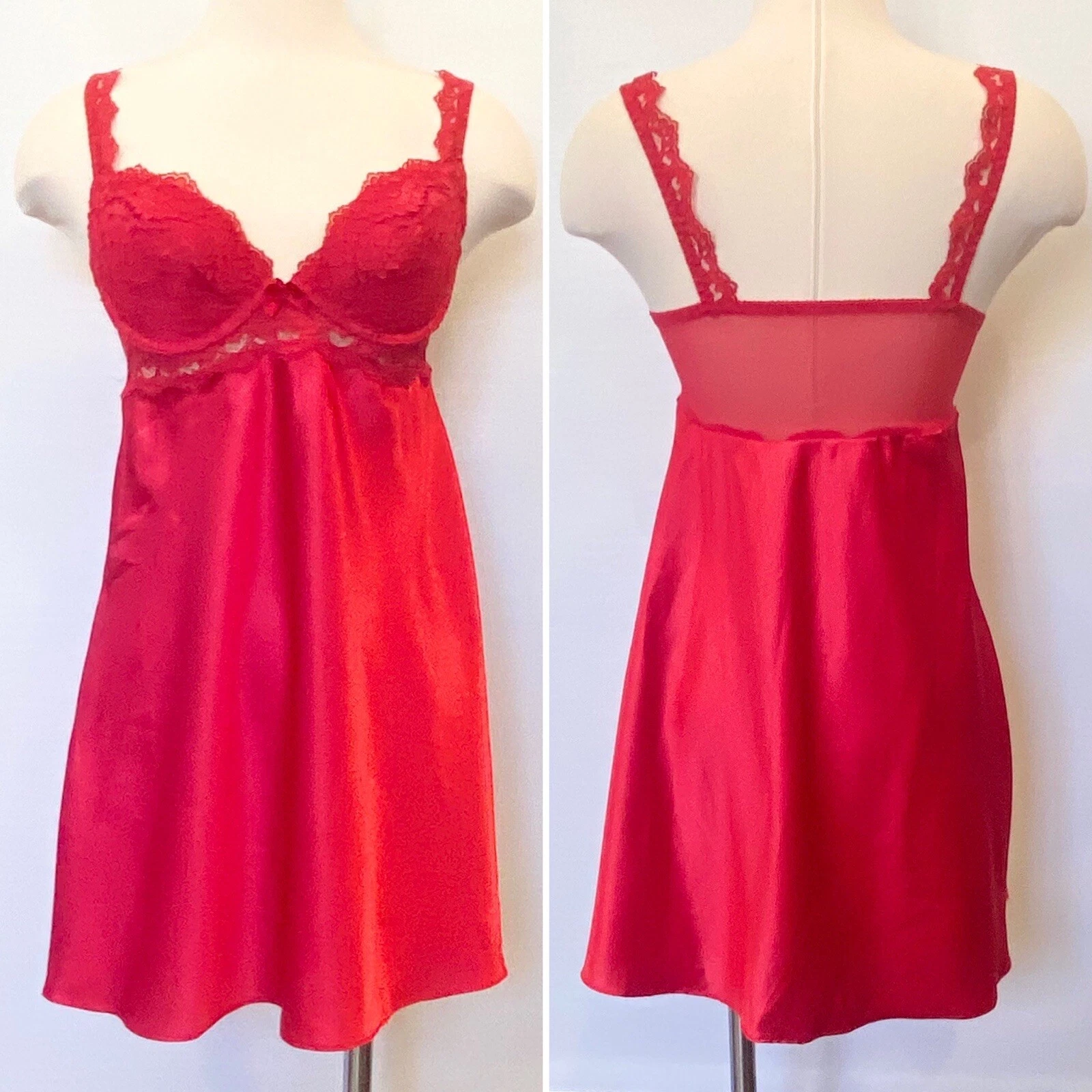 UNDERCOVER Abito slip babydoll anni 90 Victoria’s Secret rosso ciliegia vintage reggiseno miracoloso