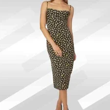 Size 6 Comfortable fabric Ditsy Daisy Cowl Neck Midi Black Multi We Wore What