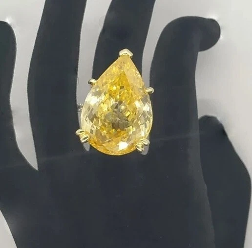 Anillo solitario grande 95 quilates citrino amarillo y zafiro blanco simulado de 0,30 quilates para mujer Foto 4 de 4