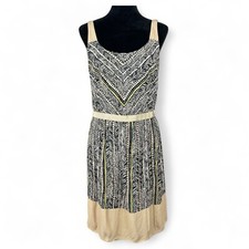 Ann Taylor LOFT Womens Sleeveless Dress Size 10 Beige Black Elastic Waist EUC