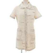 CHANEL Mixed Tweed Tunic Dress Short Sleeve Knit Wool Cashmere Off-white Size40